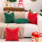 Pallene Faux Fur Plush Lumbar Throw Pillow Covers 12x20 Set of 2, Luxury Soft Fluffy Striped Decorative Pillow Covers for Sofa, Couch, Living Room, Christmas Green