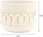 Mkono Macrame Makeup Brush Holder Organizer Comb Brushes Mini Storage Basket Set of 2 Boho Decor Baskets for Pen Pencil Box Container ,Ivory