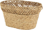 Deco 79 Seagrass Handmade Decorative and Functional Storage Basket Large Woven Oval Basket Organizer with Zig Zag Patterned Rim, Basket for Storage 30" x 20" x 17", Brown