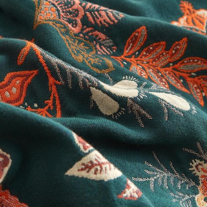 Boho Throw Blanket for Couch Sofa Bed, 100% Cotton Woven Quilt with Tassel 90”x98”, Super Soft Muslin Blanket with Floral Printed, Decorative Reversible Bed Blanket/Cover for All Seasons