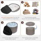 Unstuffed Ottoman Pouf Cover 20 X 15 Inch, Round Pu Leather Foot Stool, Floor Bean Bag(No Filler), Foot Rest with Storage for Living Room/Bedroom/Office, Gray