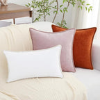 decorUhome Summer Chenille Soft Cozy Throw Pillow Covers 12x20 Set of 2, Modern Farmhouse Boho Velvet Decorative Pillow Cases with Stitched Edge for Couch Sofa Bed Home Decor, White