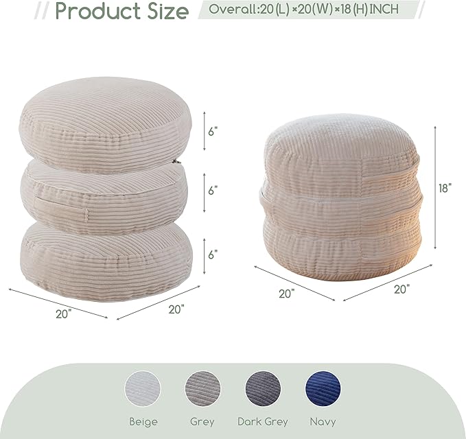 HIGOGOGO Pouf Ottoman Stuffed Round Modern Foam Filled Foot Rest Poufs 20 X 18 Inches Modular Ottomans Separated Into Floor Cushions for Living Room Chair Decorative Stool, Beige