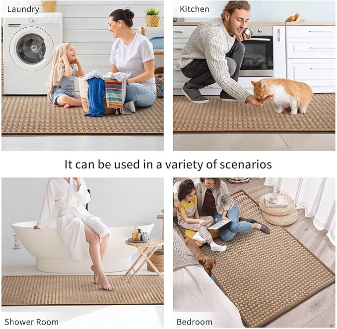 Kitchen Rugs Non Slip Washable, Rubber Backing Soft Chenille Braided Kitchen Mats for Floor, Super Absorbent Kitchen Runner Rug Standing Mat Sink Mat, Easy to Clean, Brown 17"x47"
