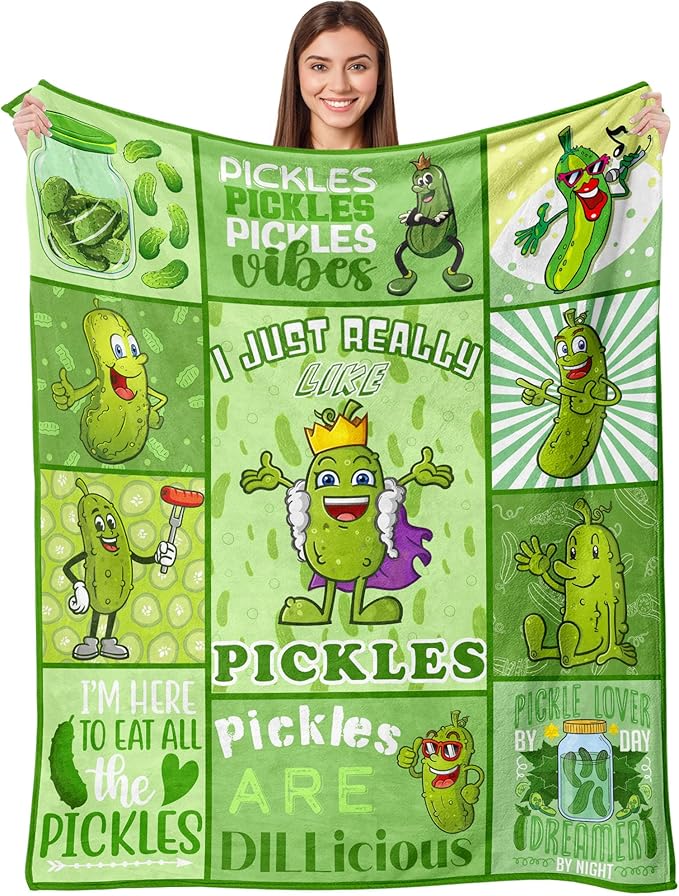 Aipon Pickle Blanket Gifts for Pickle Lovers, Funny Food Cucumber Blankets 50"x 60", Green Soft Cozy Lightweight Throw Blanket for Women Kids Teens Boys Girls