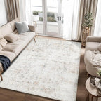 Washable 3×5 Area Rug for Living Room, Vintage Floral Rug Soft Non Slip Stain Resistant Boho Carpet for Bedroom Dinning Room Home Office Beige