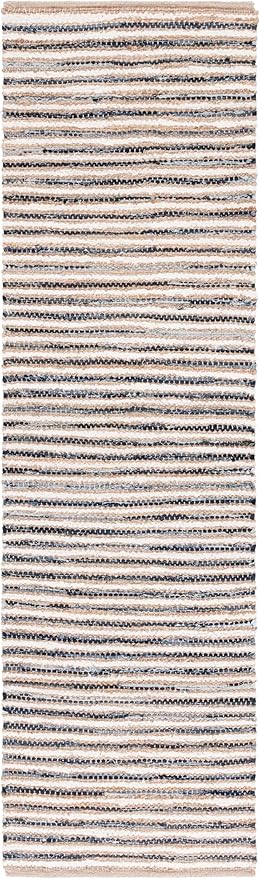 SAFAVIEH Cape Cod Collection Area Rug - 2'3" x 8' Runner, Natural/Navy, Geometric Design, Ideal for High Traffic Areas in Living Room, Bedroom, Dining (CAP151N)