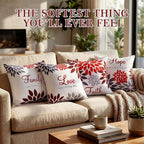 Tatuo 4 Pcs Flower Pillow Covers Square Spring Pillow Cushion Cases 18 x 18 Inch Family Faith Hope Love Words Decorative Summer Winter Cushion Case for Bed Couch Sofa Living Room(Red Series)