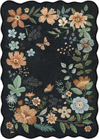 Lahome Floral Rugs for Living Room, 5x7 Area Rugs Ultra-Thin Soft Washable Rug, Non-Slip Bedroom Rug Stain Resistant Boho Flore Carpet for ‎Dining Room Office (5x7ft,Black/Grey)