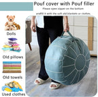 Louis Donné 21 Inch UNSTUFFED Moroccan Pouf Ottoman Cover, Handmade Faux Leather Foot Stool, Round Storage Poof Cover, Exotic Décor for Living Room Bedroom or Wedding Gifts ONLY Cover(Blue)
