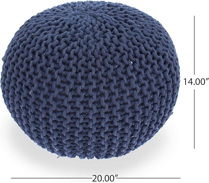 GDFStudio Handcrafted Modern Cotton Pouf Ottoman Foot Stool - Bean Bag Floor Chair - Foot Rest Couch for Living Room Bedroom, Navy