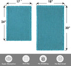 MIULEE Set of 2 Waffle Bathroom Rugs, Boho Bath Rugs Non Slip Washable, Super Absorbent Bath Mats, Ultra Soft Rubber Backed Shower Mats for Bathroom Floor, Tub, Teal, 17"x24"+18"x30"