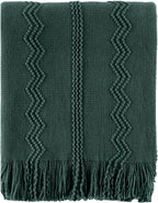 BATTILO HOME Christmas Décor Green Throw Blanket with Fringe, Geometric Bed Throws Dark Green Throws Decorative Throw Blanket for Couch, 50"x60"