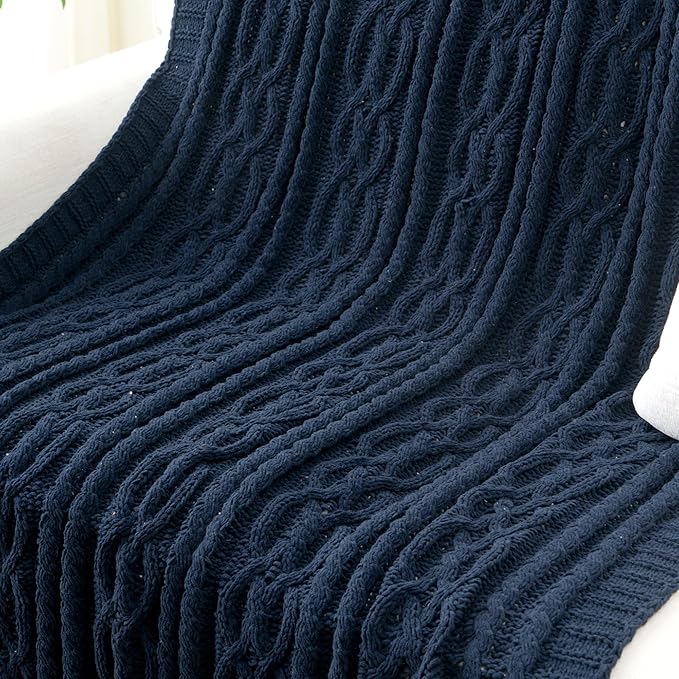 Battilo Navy BlueThrow Blanket for Couch, 51"x67", Chenille Knit Throw Blanket, Super Soft Warm Blanket, Decorative Christmas Textured Throw Blanket for Bed,Living Room