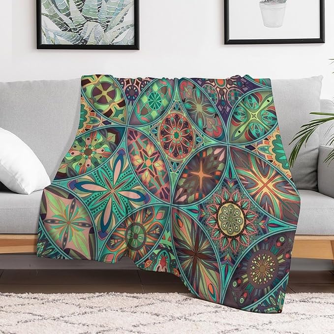 Vintage Mandala Throw Blanket Bohemian Boho Colorful Blanket for Sofa Bed Couch Chair Or Dorm 40"x50"