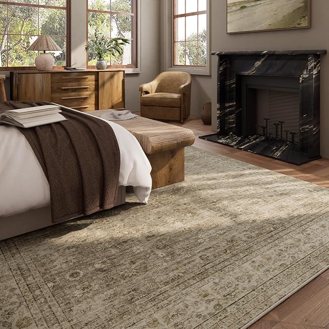 10x12 Large Rugs for Living Room: Area Rugs for Bedroom Vintage Stain Resistant Non Slip Low Pile Lightweight Boho Soft Carpet for Kitchen Dining Room Farmhouse Kids Room Nursery