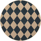 Lahome Colette Checkered Round Rug 3ft, Circle Indoor Outdoor Entryway Patio Rug Washable Easy Jute Rug, Farmhouse Non Slip Small Round Rugs for Bedroom Porch Living Room Decor