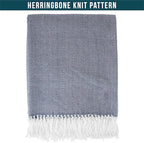PAVILIA Herringbone Blanket Throw with Fringe,Faux Cashmere Knitted Throw with Tassels for Couch Bed,Decorative Farmhouse Soft Lightweight Plush Fuzzy Cozy,50x60,Herringbone - Navy Blue