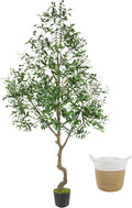 8ft Artificial Olive Tree, 96” Tall Fake Plant with Basket, Indoor Outdoor Faux Large Olive Silk Tree for Home Office Living Room Decor (2400 Leaves)