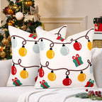 Christmas Embroidered Throw Pillow Covers Farmhouse Tufted Pillow Covers Winter Holiday Decorative Couch Covers 16x16 Christmas Lights Square Cushion Cases Set of 2 for Living Room Couch Sofa Bed