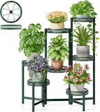 7 Tier Metal Corner Plant Stand Indoor Outdoor, Folding Tall Plant Rack, Heavy Duty Wrought Iron Flower Pot Stand, Planter Display Rack for Living Room Balcony Garden Patio - GreenFlower