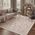 GENIMO 5x7 Area Rugs for Living Room, Machine Washable Non Slip Vintage Rugs, Low Pile Lightweight Chenille Print Rug for Bedroom, Dining Room, Home Office, Dusty Rose