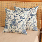 Chinoiserie Floral Bird Pillow Covers 20x20 Set of 2 Blue Chinoiserie Flowers Decorative Pillow Cases Outdoor Blue and Cream Throw Pillows Farmhouse Linen Cushion Case for Couch Home Decor