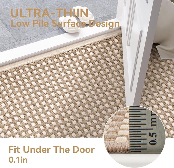 2x4 ft Entryway Rug Indoor Door Mat Non Slip Boho Woven Washable Area Rugs Kitchen Runner Rug Mat, Front Entry Rugs Entrance Doormat for Hallway Porch Bathroom Laundry Room, Brown 24"x48"