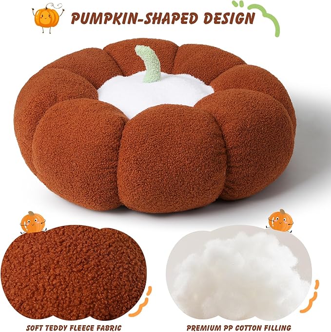 24 Inch Pumpkin Floor Cushion – Large Plush Round Pillow Seat for Living Room, Meditation, Reading & Relaxation – Versatile Seating, Back Support & Pet Bed - Cozy Aesthetic Home Deco