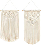 Mkono 2 Pcs Macrame Wall Hanging Boho Wall Art Decor Woven Chic Bohemian Room Decor for Bedroom Nursery Living Room Dorm Apartment, Medium Size 22" L x 13" W and 24" L x 13" W