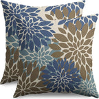 Brown Blue Pillow Covers 20X20 Inch Set of 2, Spring Summer Floral Dahlia Flower Cream Decorative Throw Pillow Covers Outdoor Modern Farmhouse Cushion Case for Home Couch Sofa Bed Decor