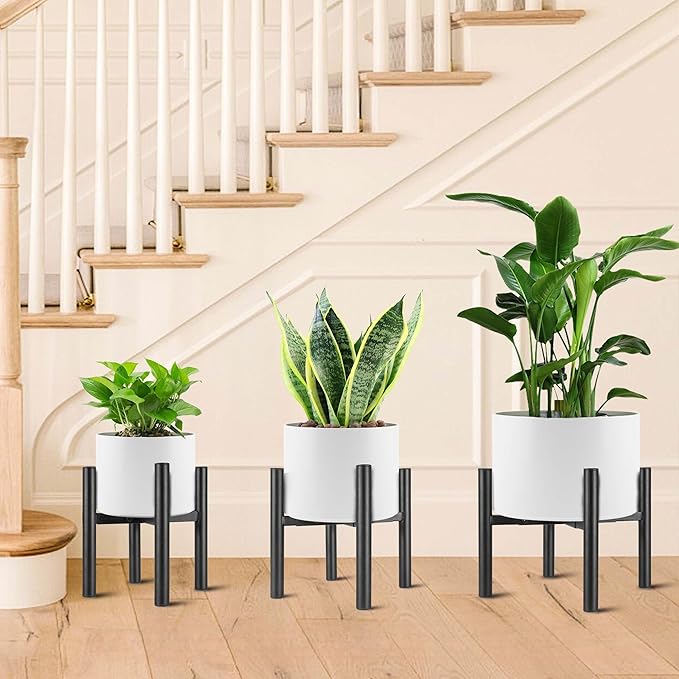 2PCS Adjustable Metal Plant Stand Black, Fits 8-13 Inch Heavy Duty Flower Pots Holder - Floor Single Plant Stands Indoor Outdoor for Corner Planter Outside Potted Plants (Pot Not Included)