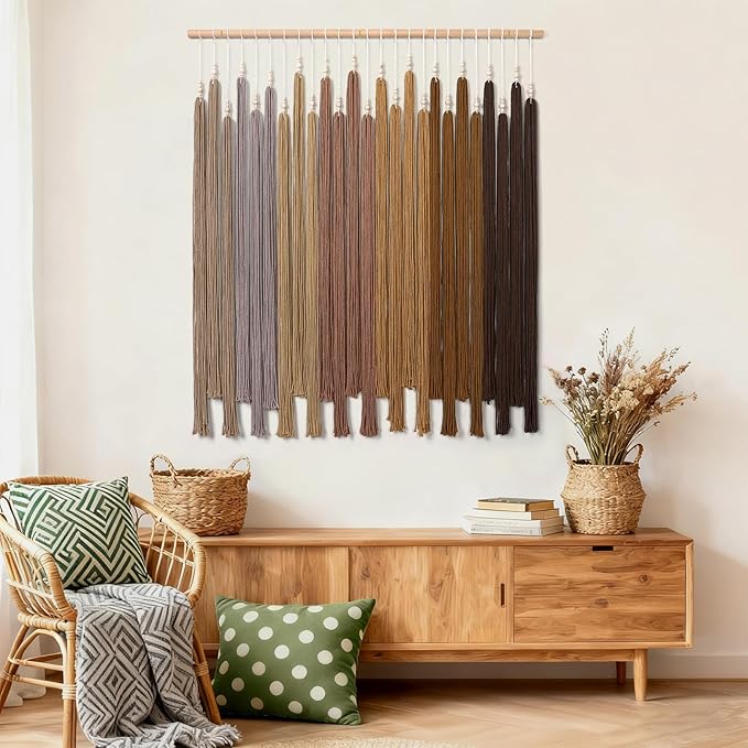KHOYIME Macrame Wall Hanging Large Boho Home Decor Aesthetic, Bohemian Brown Tassels Tapestry Modern Handmade Artwork Chic Wall Art Decorations for Dining Living Room Bedroom Nursery Office 38.5"x43"