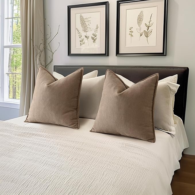 MIULEE Pack of 2 Coco Brown Decorative Pillow Covers 26x26 Inch Soft Chenille Luxurious Couch Throw Pillows Farmhouse Cushion Covers Euro Shams with Elegant Design for Sofa Bed Living Room Home Decor
