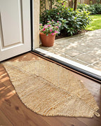 DEXI Jute Door Mat Inside Entryway Braided Woven, 20x32 Front Entrance Doormat Inside Leaf Shaped, Welcome Natural Fiber Entry Mats Farmhouse Home Decor, Beige