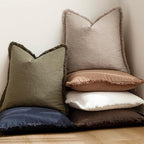 Foindtower Set of 2 Decorative Linen Fringe Throw Pillow Covers Farmhouse Cushion Cover with Tassels Soft Accent Pillowcase for Couch Chair Sofa Bed Living Room Home Decor,24×24 Inch,Natural Linen