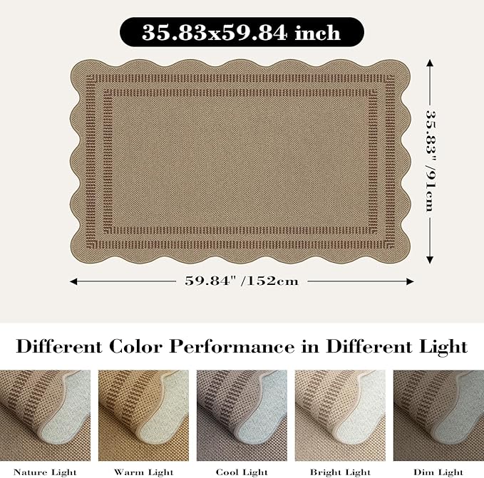 Modern Easy Jute Outdoor Patio Rug, 3x5 Washable Rugs for Entryway Office Farmhouse Classroom Carpet, Contemporary Non Slip Front Door Mat for Porch Guestroom Room Decor