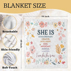 Inspirational Gifts for Women, Boho Inspirational Blanket, Birthday Gifts for Women Sister Grandma, Flower Motivational Positive Throw Blankets for Girly Room Bedroom Home Decor, 50x60 in