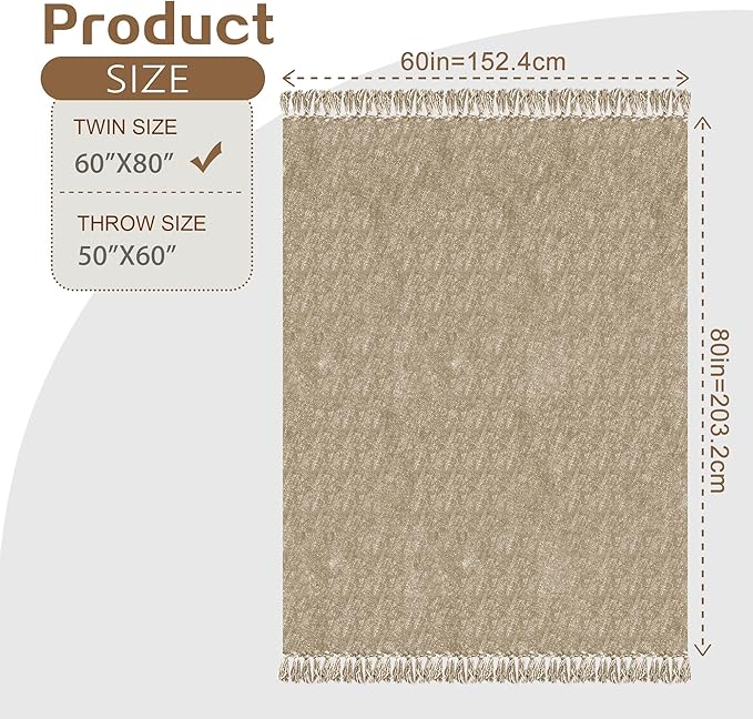 Chenille Throw Blanket for Couch with Tassels,50"X60" Soft Cozy Lightweight Knitted Boho Decorative Blankets for Bed and Sofa,Taupe