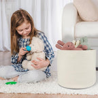 Cotton Rope Basket For Girls Boys Kids 16”X14” Baby Laundry Baskets Nursery Bin Round Woven Basket Organizer For Storage Toys Blankets Shoes Clothes white