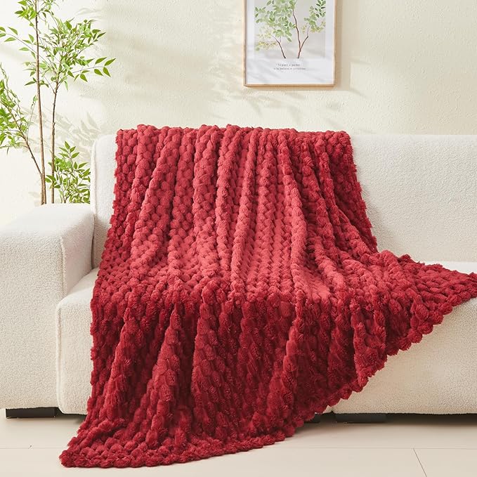 NEWCOSPLAY Super Soft Twin Blanket Red Premium Silky Flannel Fleece 3D Clouds Stylish Jacquard Lightweight Bed Blanket All Season Use 350GSM (Red, Twin(60"x80"))