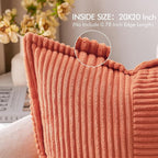 MIULEE Decorative Throw Pillow Covers for Couch Bed Livingroom 20x20 Inch Set of 2 Coral Red Boho Accent Throw Pllows Broadside Striped Patchwork Soft Corduroy Summer Pillowcases