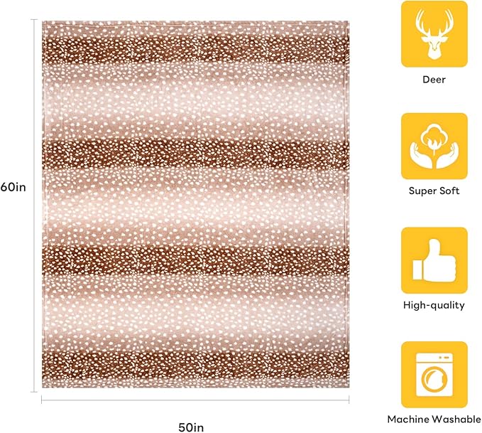 MACEVIA Flannel Fleece Animal Print Throw Blanket for Couch, Cabin Decor Deer Blanket, Hide Cabin Throw Blanket, Super Soft Fluffy Thick Warm Throws Home Decor for Bed Sofa(Deer, 50x60 Inches)