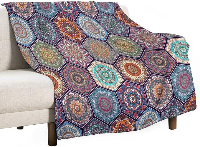 Boho Floral Throw Blanket Vintage Bohemian Flower Patterned Blanket for Sofa Bed Couch Chair Or Dorm 60"x80"