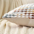 Aeckself Boho Chenille Tufted Pillow Cover 18 x 18 Inch, Decorative Square Throw Pillow Cover Neutral Pillowcase for Couch Bedroom Living Room, Orange White