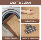 Kitchen Runner Rugs Non Slip Washable, Super Absorbent Kitchen Mats for Floor, Rubber Backing Jute-Like Braid Long Sink Mat Standing Floor Mat, Machine Washable, Brown 17"x59"