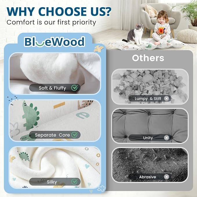 BlueWood Cushion for Climbing Arch, Montessori Philosophy Soft and Non-Slip Pillow for Kids, Pikler Cushion for Reading, Playing, Games, Parties (Dinosaur)