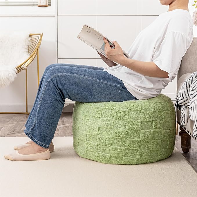Round Pouf Ottoman 20 x 20 x 14 Inches Boho Poof Home Decor Floor Pouffe Ottoman Foot Rest for Couch Sofa Bean Bag Chairs Living Room Bedroom (Grass Green)