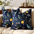 MUSSEL Navy Blue Velvet Throw Pillow Covers 20x20 Pack of 2, Vintage Floral Pillow Covers, Mid Century Flower Plant Cushion Covers for Sofa Living Room Home Decor