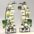 Plant Stand Shelf Rack Indoor with 8 Built in Grow Light, 10 Tiered 65" Tall Black Large Lighted Half Moon Curved Plant Stand for Indoor Growing, 2 Pack Arch Sturdy High Herb Flower Shelving